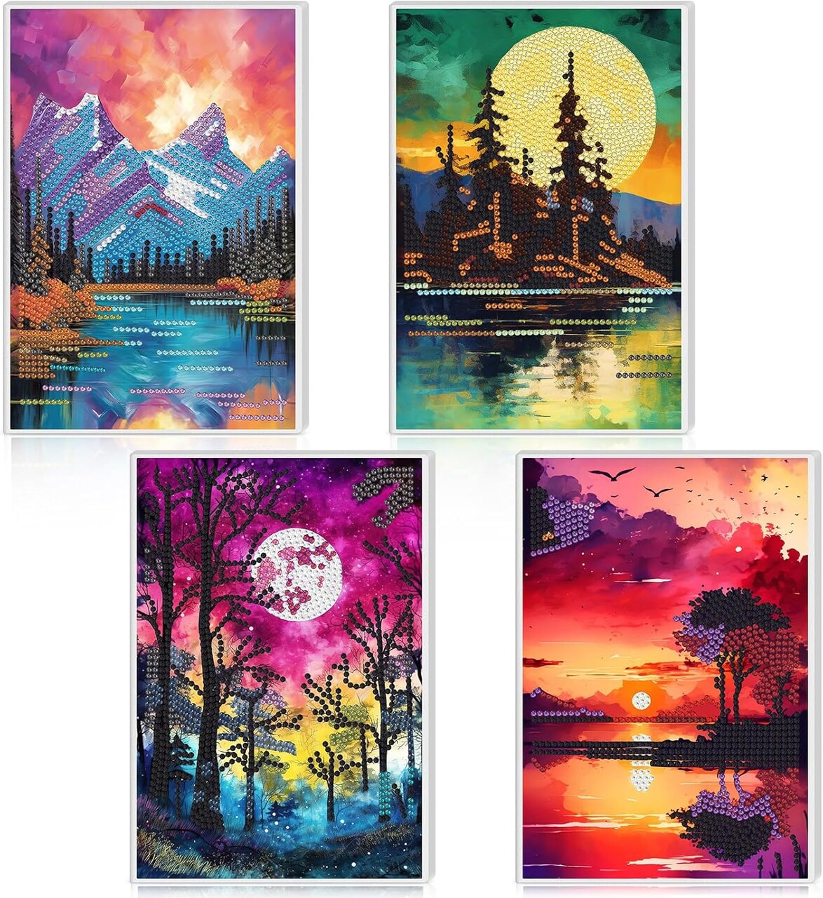 4PCS Diamond Painting Notebooks – Forest DIY Diamond Art Journals, A5 Leather Sketchbook for Adults & Beginners, Creative Christmas Gift